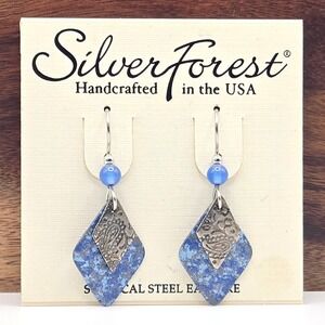 Silver Forest Handcrafted Blue Paisley Diamond Drop Earrings Surgical Steel